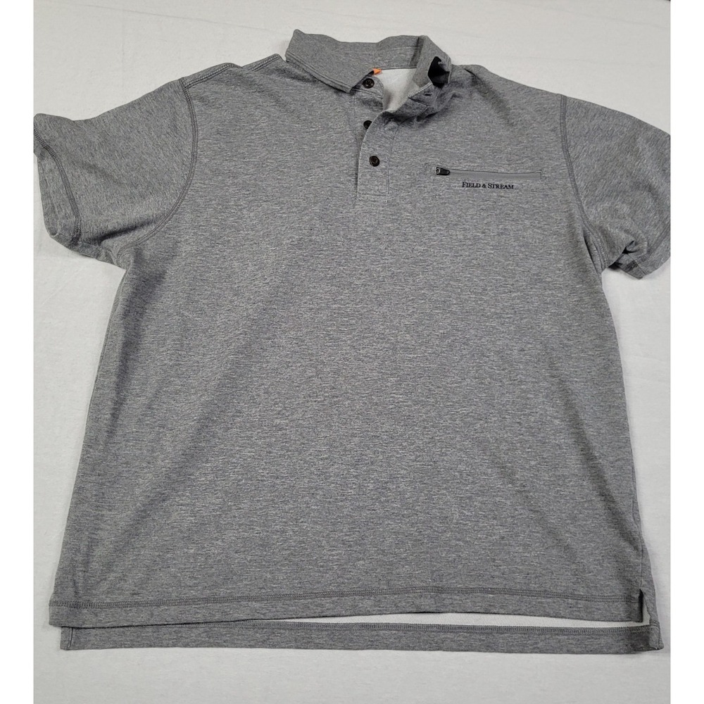 Field & Stream Men's Gray Short-sleeve Polo Shirt Zipper Pocket Mens Size L